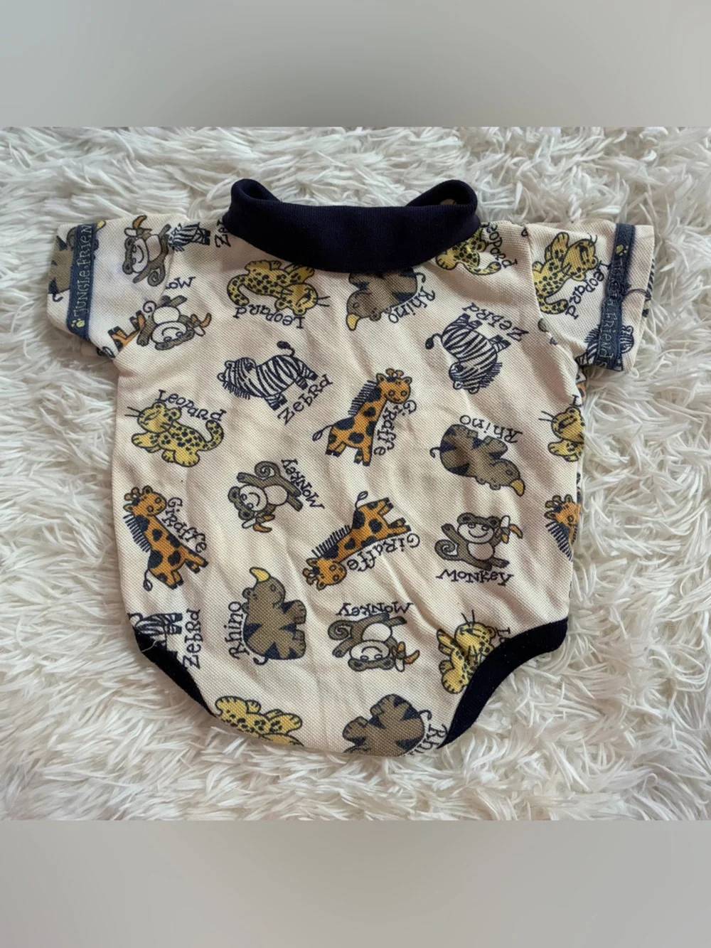 Vintage 90s Small Steps Zoo Jungle Animals Polo Collared Bodysuit Baby Boy 6-9M